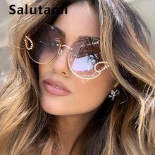 2020 New Women Elegant Brand Sunglasses Alloy Rimless Crystal Decoration Sun Glasses Female Retro Chic Circle Gradient Shades 2024 - buy cheap