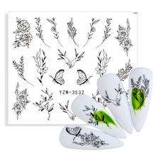 1 лист наклейки для ногтей 2021 новейший дизайн Переводные черные цветы бабочки листья наклейки для дизайна ногтей DIY украшения 2024 - купить недорого