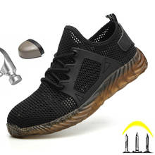 Tênis de malha respirável unissex, calçado de segurança para trabalho, bico de aço anti-esmagamento, à prova de perfuração, calçado para homens e mulheres 2024 - compre barato