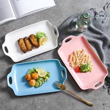 Nordic Matte Solid Ceramic Plate Square Rectangle Round Porcelain Dinner Plate Double Handle Heat-resistance Snack Dishes Plate 2024 - buy cheap