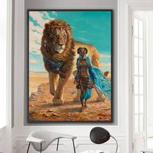 África mulher animal poster na parede leão imagem da lona para o quarto design moderno decoração de casa sem moldura arte cartaz 2024 - compre barato