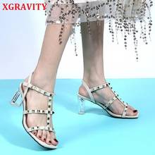 XGRAVITY-Zapatos con remaches para mujer, Sandalias de tacón transparentes a la moda, zapatos de noche con punta abierta, sandalias sexys de verano, B160 2024 - compra barato