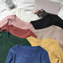 Suéter ajustado con cuello redondo para mujer, suéteres cálidos de punto coreano, ropa de moda, suéter, 2020 2024 - compra barato