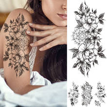 Waterproof Temporary Tattoo Stickers Peony Flower Geometric Wreath Flash Tattoos Female Minimalist Line Body Art Fake Tatto 2024 - buy cheap