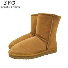 Bota de neve feminina de marca famosa da austrália, bota de couro de vaca genuíno, quente, sapato de inverno feminino, tamanhos grandes 3 a 14, 100% 2024 - compre barato