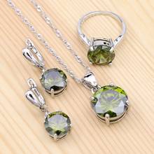 925 Sterling Silver Jewelry Sets For Women Olive Green Cubic Zirconia Vintage Jewelry Necklace/Earrings/Pendant/Ring Set 2024 - buy cheap