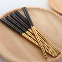 5 Pairs Chopsticks Stainless Steel Chinese Gold Set Black Metal Chop Sticks Set Used for Sushi Dinnerware 2024 - buy cheap