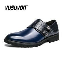 Men Loafers Shoes Slip On Double Monk Strap Blue Black Boys Casual Fashion Dress Office Business Wedding Genuine Leather 2024 - buy cheap