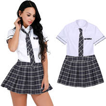 Fantasia adulto feminina, camisa de manga curta com saia xadrez para festa temática, cosplay 2024 - compre barato