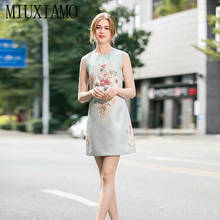 MIUXIMAO Luxurious 2020 Spring & Summer dress Party dress  3D Flower Diamonds Slim Tank Blue Office Lady Dress Women Vestidos 2024 - buy cheap