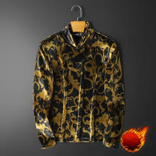 Turtleneck Winter Fleece-lined Thickened Long-sleeved T-shirt M-5XL Autumn Golden Print T Shirt Club Outfits Royal T Shirt Men 2024 - buy cheap