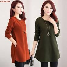 2021 Thick Spring Autumn Basic Shirt Blouses Womens Fashion Elegant Office Lady Design Long Sleeve V Neck Tunic Tops Plus Size 2024 - buy cheap