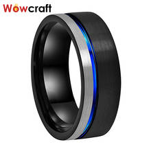 8mm Mens Womens Tungsten Carbide Wedding Band Rings Black Blue Plated Matte Finish Grooved Offset Comfort Fit Personal Customize 2024 - buy cheap