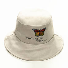 New Autumn women casual cotton bucket hat cartoon butterfly embroidery fisherman caps Fishing hunting sun hat Panama caps 2024 - buy cheap