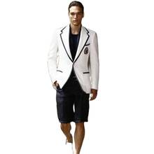 2022 Summer Stylish White Blazer Formal Men Suits Short Black Pants Casual Suit For Man Tuxedo Party Wear Coat 2Pcs Jacket Pants 2024 - buy cheap