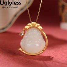 Uglyless 100% Real Nature Nephrite Jade Maitreya Necklaces for Women Meditate Buddha Pendants NO Chain Buddhism Gifts 925 Silver 2024 - buy cheap