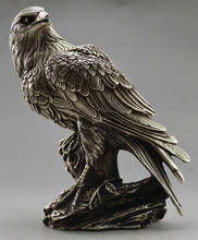 Изысканный китайский коллекционный Декор старая ручная работа тибетский серебряный Орел на дереве коробка и статуя 2024 - купить недорого