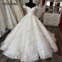 Dubai Off Shoulder Women Luxury Lace Bridal Arabic Puffy Ball Gown Plus Size Wedding Dress Boho 2020 3D Appliques Bride Dresses 2024 - buy cheap