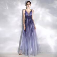 Roxo brilhante vestidos de baile com decote em v cintas de espaguete tule plissado uma linha longo vestido de noite da dama de honra para convidados da festa de casamento 2024 - compre barato