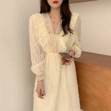 Wavsiyier Lace Embroidery Dresses Vintage Korean Style Party A-Line Loose Winter Long Sleeve Spring 2020 Dress Women Woman Elega 2024 - buy cheap