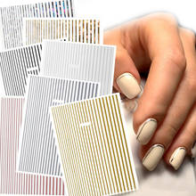 1 tira de cinta adhesiva para uñas 3D, dorado, plateado, metálico, forma ondulada, esmalte de Gel, pegatinas para decoración de uñas, DIY 2024 - compra barato