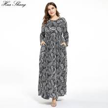 Retro Printing Vintage Dress Plus Size 6XL Women Spring Long Sleeve Casual Dress Pockets Maxi Long Dresses 2024 - compre barato