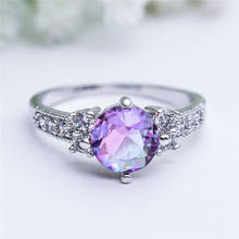 Cristal feminino zircão de cristal anel de pedra do vintage cor de prata arco-íris anéis de casamento para mulher promessa amor anel de noivado 2024 - compre barato