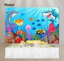 PHOTURT Sea Shark Backdrop Kids Birthday Party Photography Banner Blue Undersea Fish Dolphin Photo Background Decorate Props 2024 - buy cheap