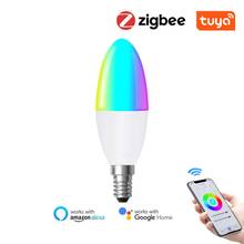 Bombilla LED inteligente Tuya Zigbee 3,0, luz de vela RGB + W + C regulable, funciona con SmartThings Echo Plus, Alexa Home Assistant 2024 - compra barato