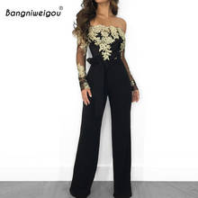 Bangniweigou Lace Appliques Patchwork Black Jumpsuit Off Shoulder High Waist Wide Leg Jumpsuit Pants Bodycon Overalls Plus Size 2024 - buy cheap