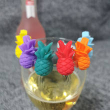 Marcador de cristal de vino de piña de silicona, identificador de copa de bebida creativo, signo de copa de Fiesta (colores mezclados), 6 uds. 2024 - compra barato