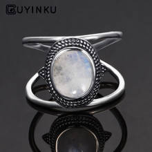 Luxo oval natural moonstone anéis para mulheres masculinas 100% 925 prata esterlina jóias gemstone anéis festa presente 2024 - compre barato