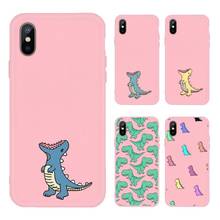 Cute dinosaur Liquid Phone Case Pink Candy Color for iPhone 11 12 mini pro XS MAX 8 7 6 6S Plus X SE 2020 XR 2024 - buy cheap