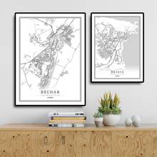 Póster de mapa de ciudades de Argelia, pinturas abstractas de Argel, arte de pared en blanco y negro, imagen moderna para decoración de la habitación del hogar 2024 - compra barato