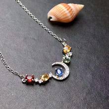 Natural Color Sapphire Moon Pendant Necklace S925 Silver Candy Color Fine Fashion Lovely Jewelry for Women Free Shipping【FS】 2024 - buy cheap