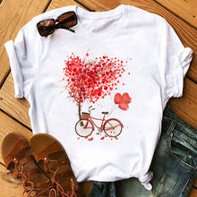 2021 Summer  Women Hipster T-shirt Red Pink  Heart Print Female Harajuku Tee Shirts Love T-shirt Ladies Tops 2024 - buy cheap