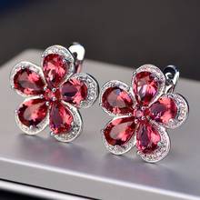 Fashion Luxury Brand Flower red stone For Women Goddess Ladies Five Flowers Party Wedding Color Pendant Stud Earring Jewelry 2024 - buy cheap