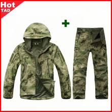 TAD Tactical Men Army Hunting Hiking Fishing Explore Clothes Suit Camouflage Shark Skin Military Waterproof Hooded Jacket+Pants 2024 - buy cheap