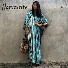 Hotvestita kaftan praia véu maxi vestido listrado impressão 9 cores verão algodão túnica mulher divisão sarong praia envoltório solto capa ups 2024 - compre barato