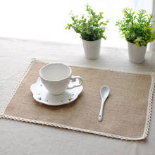 Tapetes cuadrados creativos para mesa de comedor, manteles individuales de Yute Natural con encaje, Decoración de mesa de cocina, color caqui 2024 - compra barato