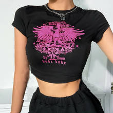 Camiseta estilo harajuku, camiseta vintage de mangas curtas com estampa de animal escuro para mulheres, estilo gótico e punk 2024 - compre barato
