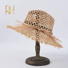 Raffia Straw Hats Women Summer 2020 Bow Hollow Out Breathable Wide Brim Sombreros Mujer Verano Beach Cap Straw Sun Hat Femme RH 2024 - buy cheap