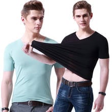 Summer New Men's T Shirt Short Sleeve Men T-Shirt V-Neck Slim Solid Color Half Sleeved Man Tee Shirt Brand Male T Shirt Clothing 2024 - buy cheap