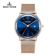 Reef Tiger/RT 2021 New Luxury Brand Simple Watch Men Ultra Thin Automatic Mechanical Watch Calendar Mesh Steel Band Watches 2024 - buy cheap
