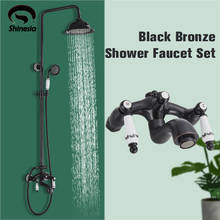 Shinesia Black Bronze Bath Shower Set Mixer Faucet Rainfall Shower Head with Handheld Double Handle for Bathtub Bathroom 2024 - buy cheap