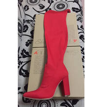 Senhoras sexy sobre o joelho botas femininas 10cm sapatos de salto alto mulher vermelho grosso estiramento botas de inverno design botas 2024 - compre barato