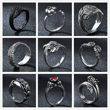 Retro Rings for Men Women Punk Goth Feather Dragon Silver Color Ring Exaggerated Adjustable Chic Party Gift Jewelry Mujer Bijoux 2024 - compre barato