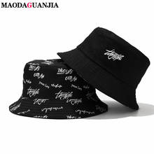 Novo 100% algodão double-sided pescador chapéu moda verão senhoras chapéu de sol maré carta impressão selvagem bacia chapéu hip hop balde chapéu 2024 - compre barato