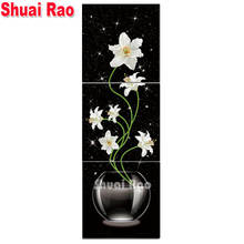 3 Panel white Lily Flower blossom Full Square Diamond Painting mosaic Wall Art embroidery diamond pictures living room , 2024 - buy cheap