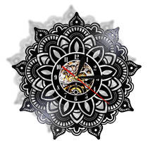 Mandala flor vinil registro relógio de parede silencioso design moderno para yoga studiodecoração mandala sementes yoga lembrança presente 2024 - compre barato